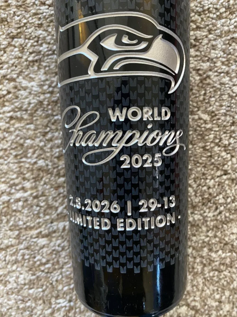 Limited Edition World Champions 2025 Seattle Seahawks Empty Wine Bottle